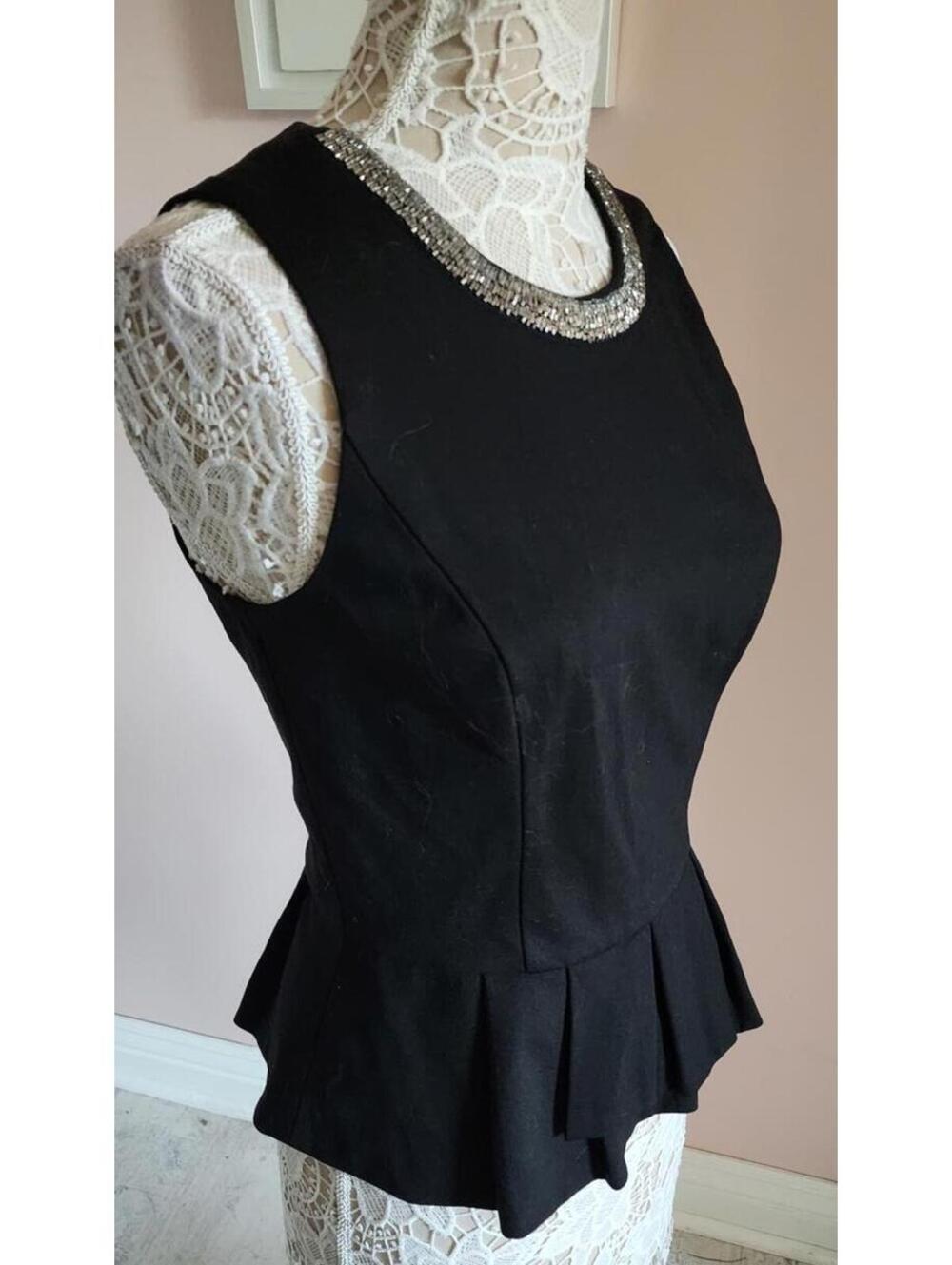 EUC White House Black Market peplum bling neck sleeveless top 8